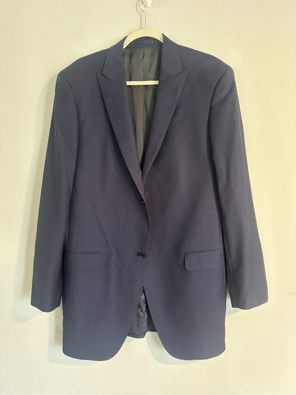Mens Wool Blazer Navy Minimalist Classic Tailored Jacket L Old Money Quiet - Picture 2 of 8